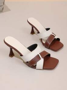 Giày sandal cao gót mũi vuông thanh lịch dành cho thiếu nữ, kiểu dáng slip-on, gót nhọn, thích hợp cho các buổi tiệc hoặc các dịp thường ngày. - màu nâu - Xem 9