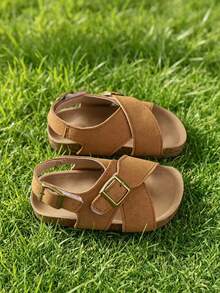 1 Pair Children's Sandals With PU Upper, Non-Slip Thick Sole, Closure, 2026 Latest Casual Fashion Sandals, Breathable, Soft Lining To Protect Baby's Skin, Suitable For Hiking, Walking, Home, Beach Play, Best Gift For Kids - Brown - View 5