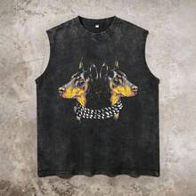 Men's Printed Vintage Washed Vest, Loose Fit, Casual Street Style, An Essential Everyday Item - 黑色1 - 查看 1