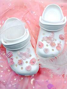 12 buc inimă, panda, floare, fluture, literă drăguț stil Lolita de bază plastic ABS decorațiuni DIY pentru încălțăminte, plajă, purtare zilnică, roz - Multicolor - Vizualizare 4