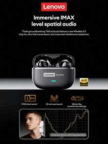 Lenovo 联想 LE208 蓝牙耳机，带保护盒，蓝牙 6.0 快速配对，低延迟，Hi-Fi 音质，ENC 智能降噪，超长续航，无线耳机，适用于智能手机、电脑，圣诞节、露营、度假等场合。 - 查看 7