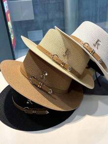 Boho 1pc Women's Fashionable And Cute Straw Hat With Leather Buckle Suitable For Beach Vacation, Daily Use, And Sun Protection Cowboy Hat Valentine's Day - Mũ Rơm - Xem 12