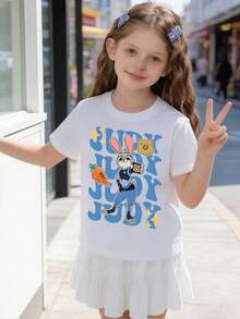 Disney-Licensed Children's Printed T-Shirt, Featuring Officer Judy From Zootopia Holding A Badge, Fun, Lively, And Playful, Comfortable And Breathable, Suitable For Play And Vacation Wear, Suitable For Both Boys And Girls - trắng - Xem 1