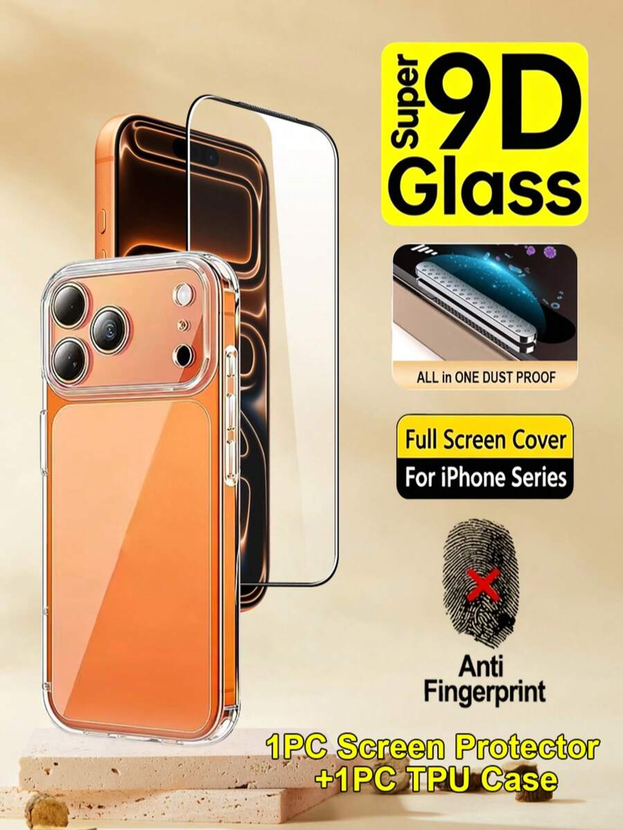 Bộ bảo vệ 2 trong 1 9D HD bao phủ toàn diện gồm miếng dán màn hình cường lực và ốp lưng điện thoại cho iPhone 17 Pro Max/16 Pro/15 Pro/14 Plus/13/12/14/13 Pro Max/12 Pro/12 Pro Max, độ cứng 9H, chống sốc, chống trầy xước, chống bám vân tay. - Trong sáng - Xem 1