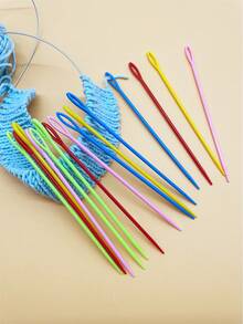 10 piezas Juego de agujas de coser de de 15 cm (5,91 pulgadas) con punta grande, agujas de plástico para hilos, diseño de punta roma, diámetro de ojo grande, adecuado para hilos gruesos, cuerdas, macramé, tejido, ganchillo, bordado - agujas de plástico - Ver 10