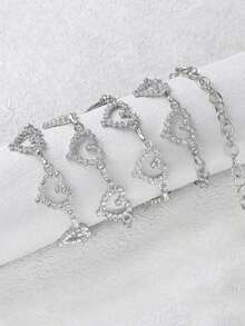 1pc Fashionable Heart-Shaped Rhinestone Waist Chain Metal Braided Belt For Women, Perfect Fit For Summer Dresses With Versatile And Personalized Style Halloween Valentine's Day Summer, School Fall, Autumn, Halloween - 銀色 - 查看 4
