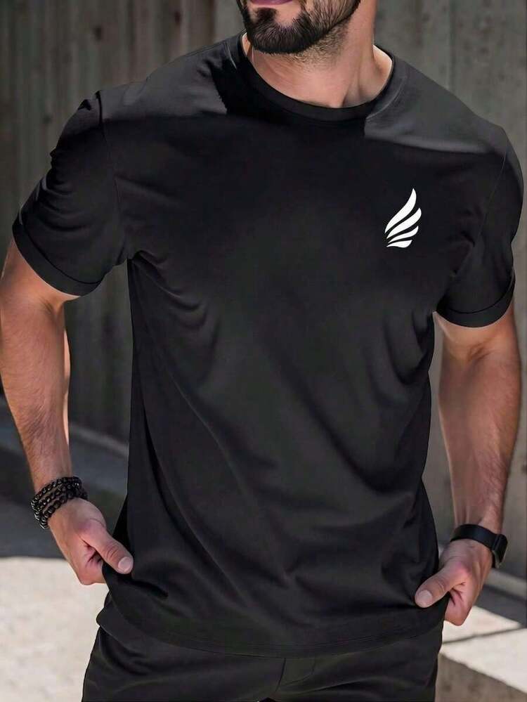 Men's Short-Sleeved T-Shirt With A Round Neck And Simple Design - Black - View 1