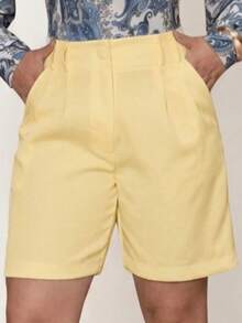 Women's Tailored Bermuda Shorts, Social, Casual, Elegant, Modern - 黃色 - 查看 4