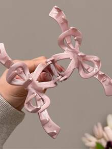 1pc Large 13cm Glossy Bow & Letter Design Hair Claw Clip, Suitable For Daily Use,Travel,Birthday - Black Bow - View 6