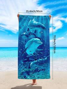 1pc Cute Dolphin Print Beach Towel, Premium Ultra-Fine Fiber Quick Dry Highly Absorbent Large Beach Towel, Soft Multi-Use Shawl Bath Towel For Seaside Vacation Swimming Diving Water Parties Beach Decor Bathroom Use - Dolphin - View 12