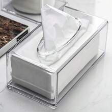 Transparent Acrylic Tissue Box Cover, Modern Bathroom & Living Room Decor, Smooth Paper Dispensing Design, Fits Standard Tissue Size, Suitable For Home, Office, Desktop - White - View 3