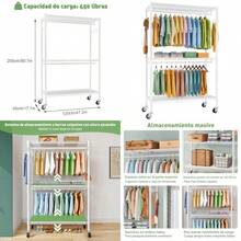 Estante organizador ajustable de doble barra para colgar ropa Armario Independiente Organizador de Ropa con gancho Perchero para colgar ropa clóset 120 x 45 x 205cm blanco - Blanco - Ver 1