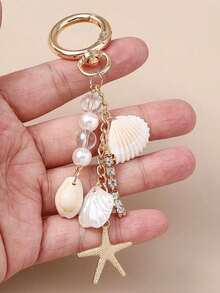 1pc Fashionable High-End Shell Pearl Keychain, Beaded Bag Charm - Multicolor - View 3