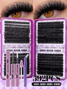 640/592/576 piezas Conjunto de pestañas individuales con rizado D, incluye pegamento para pestañas, pinzas, cepillo para pestañas, adecuado para principiantes, kit de extensión de pestañas postizas naturales y esponjosas, conjunto de pestañas de alto volumen con pegamento para pestañas, libro de maquillaje clásico DIY para el hogar, grupos de pestañas postizas de alta capacidad con herramientas - Morado - Ver 27