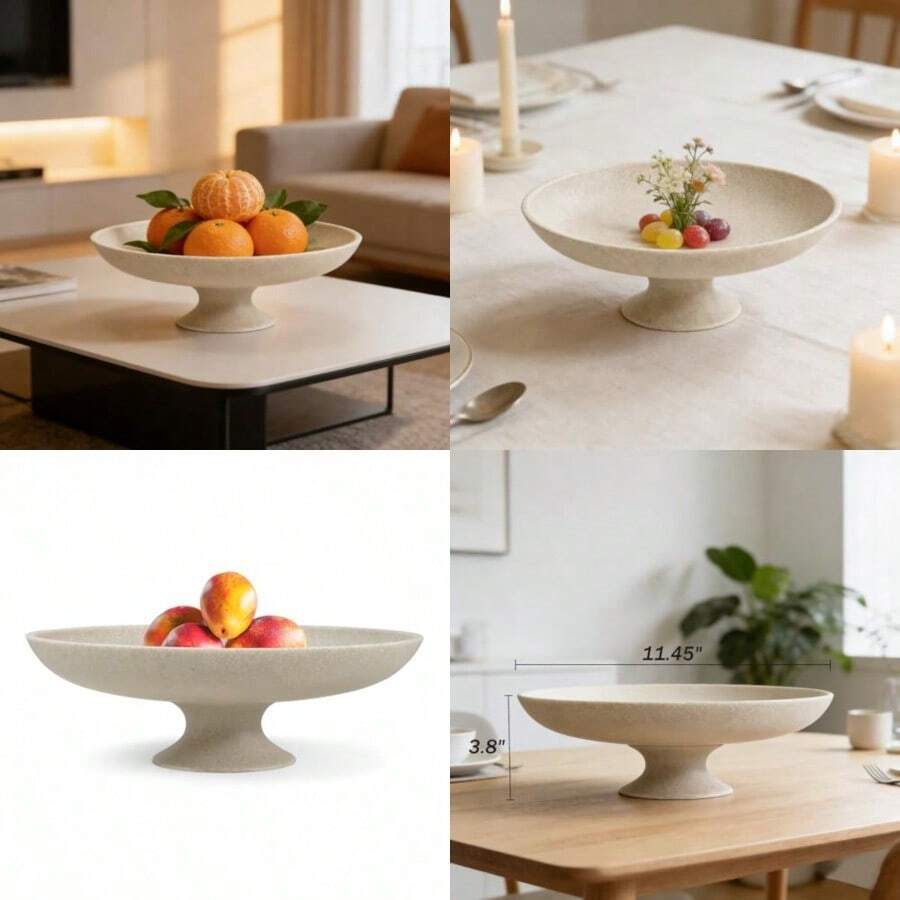 tazón decorativo grande tazón de frutas decorativo para mostrador de cocina tazón de pedestal moderno para decoración del hogar elegantes cuencos para llaves para mesa de entrada - Beis - Ver 1