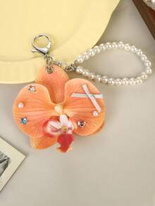 A Hot Item: Artificial Orchid Flower Keychain Bag Hanger, Small And Fresh, Stylish, Faux Flower Head, DIY Mobile Phone Chain Accessory. - Multicolor - View 6