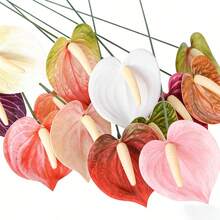 3pcs Realistic Touch 3D Red Anthurium Artificial Flowers - Red Flamingo Lily Faux Flowers, Suitable For Wedding Bouquets And Home Decor | Lifelike Touch Wedding Floral Arrangements And Table Centerpieces - Multicolor - View 2