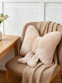 Almofada decorativa de pelúcia com laço (1 unidade), ideal para cama, sofá e decoração de casa. Almofada macia e aconchegante, perfeita para sofá, quarto, sala de estar, decoração de ambientes, capa de almofada, casamento, decoração de quarto, presente de Dia dos Namorados e almofadas para áreas externas. - Bege - Ver 4