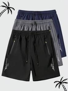 3件套男士几何图案透气休闲短裤，夏季多色可选，舒适运动短裤，适合健身、跑步和轻度活动 - 彩色 - 查看 4