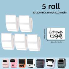 5 Rolls Multi-Size White Self-Adhesive Thermal Label Stickers, Compatible With P50/M110/M120/M200/M220/B3S/L7 Portable Label Printers, For Jar Food Storage, Price Tags, Gift Wrapping - View 9