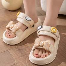 New EVA Platform Platform Women's Flip-Flops, White, Bohemian Style, Round Toe, Simple Design, Lightweight And Fashionable Flat Sandals, Suitable For Outings, Parties, Vacations, And Comfortable Beach Shoes For Teenage Girls. - 卡其色 - 查看 3