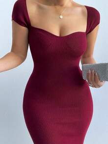 Long Fitted Open Neck Dress For Parties And Summer 2026 - 酒紅色 - 查看 3