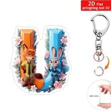 Bộ 1 móc khóa hoạt hình 2D hình Nick Fox & Judy Rabbit, kèm mặt dây chuyền acrylic chủ đề giả tưởng "A-Z" và dây chuyền. - Nhiều màu - Xem 26