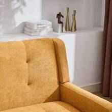 Premium Linen Bench (2-Seater) With Non-Slip Solid Wood Legs And High-Density Foam Cushion – Button-Upholstered Accent Chair For Living Room, Bedroom And Office - Yellow - View 7