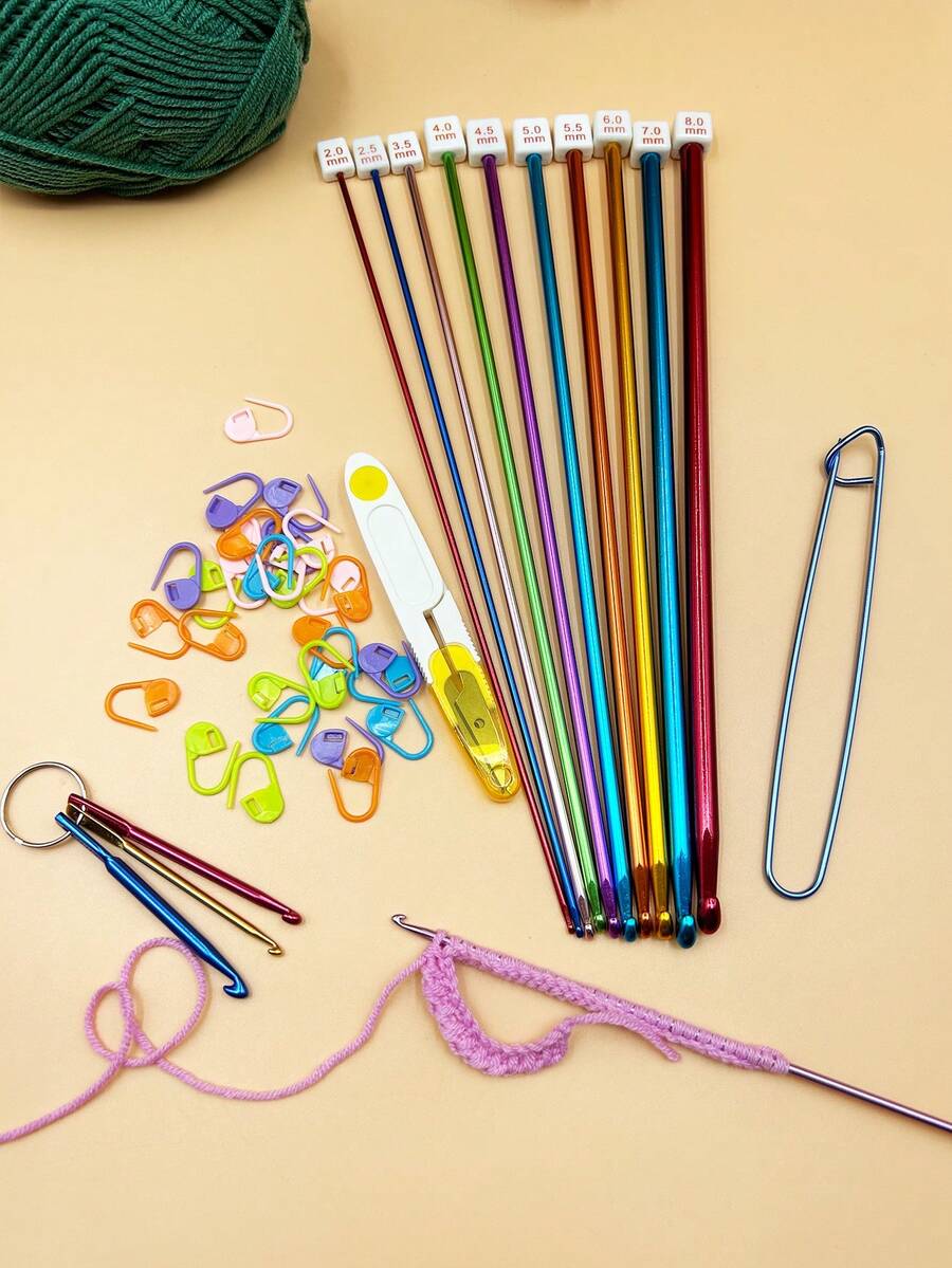 27cm Long Afghan Crochet Gift Set, Complete Knitting Tools Including Crochet Hooks, Stitch Markers, Pins, Scissors And Embroidery Fabric, Practical Gift For Handmade Enthusiasts, Suitable For Birthday, Holiday And Hobby Gifts - Set - View 1