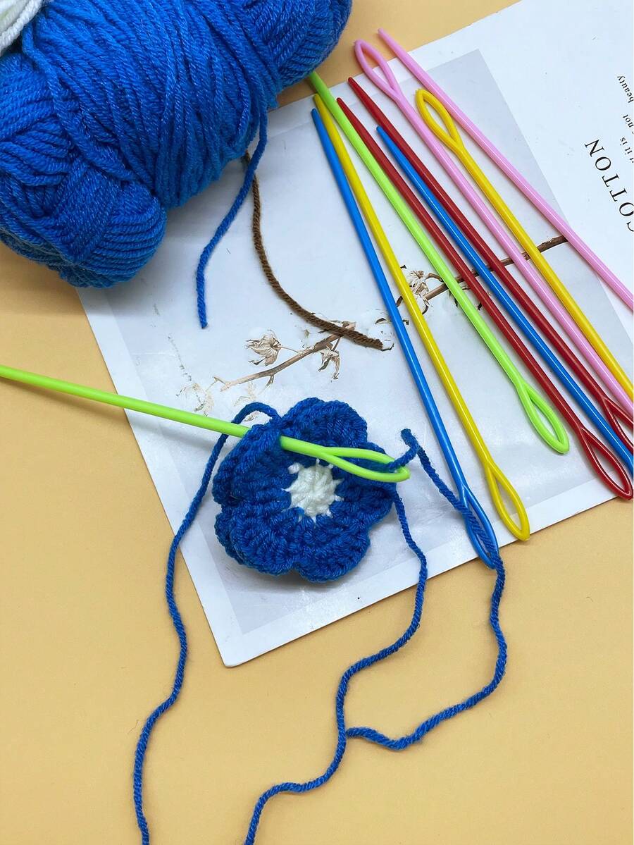 10 piezas Juego de agujas de coser de de 15 cm (5,91 pulgadas) con punta grande, agujas de plástico para hilos, diseño de punta roma, diámetro de ojo grande, adecuado para hilos gruesos, cuerdas, macramé, tejido, ganchillo, bordado - agujas de plástico - Ver 1
