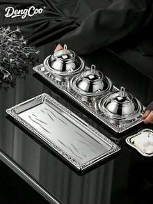 Dengcoo 1 Piece Of Silver Metal Long Tray, Storage Tray, Dinner Plate, Serving Tray, Middle Eastern Style Tray. Available In 3 Sizes. Suitable For Home, Restaurant, Dining, Ramadan And Eid Al-Adha. - Silver - View 4