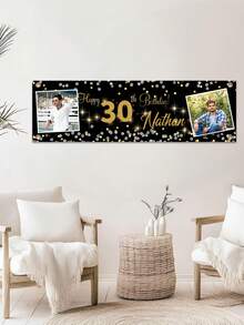 Customized Photo Birthday Banner Background, Suitable For Adults, Events, Parties, Weddings Decoration Poster. Personalized Birthday Party Background Cloth, Can Add Photos And Text Decorations. Black And Gold Party Background Cloth, Birthday Decoration Supplies. Customized Birthday Photo Background Cloth, Party Decoration. - Multicolor - View 16