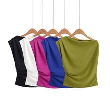 Camiseta de punto multicolor con diseño plisado y hombros descubiertos - verde oliva - Ver 6