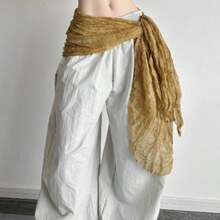 Vintage Crinkled Sash Belt With Gold Coin Charms - Boho Waist Wrap Women - 黃色長巾 - 查看 7