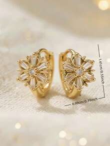 1对复古优雅雪花锆石耳环，时尚高端耳环，适合女士日常佩戴 - 金色 - 查看 4