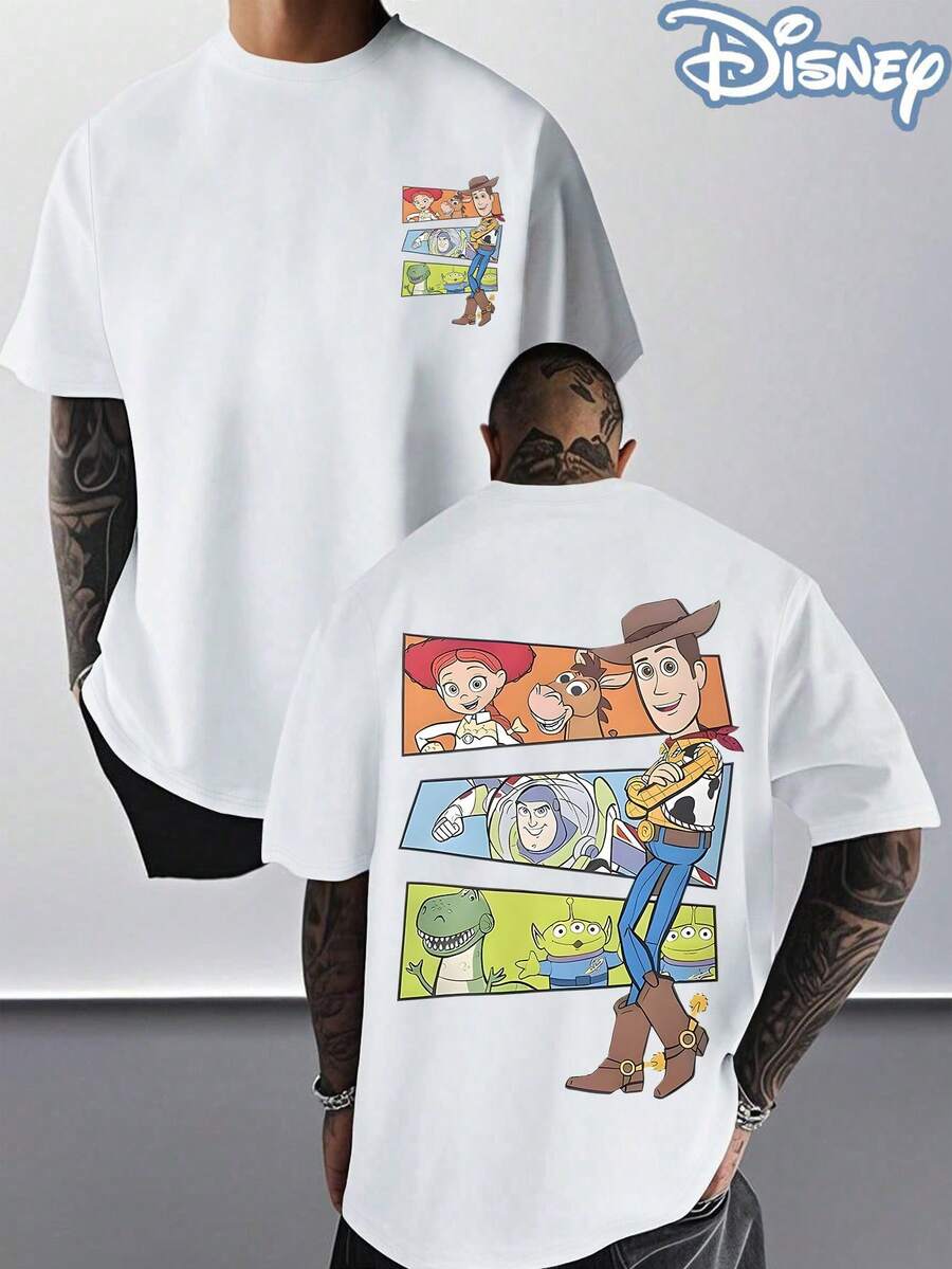 Disney Toy Story T-Shirt, Woody Buzz Jessie & Rex Graphic Tee, Unisex Oversized Cotton Casual Short Sleeve Tops, Double Sided Print Toy Story T-Shirt For Men Women, Perfect For Fans & Daily Wear - White - View 1