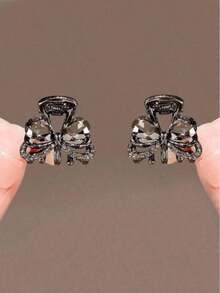 2pcs Women's Alloy Rhinestone Crystal Flower Hair Claw Clips, Elegant Luxury Hair Accessories, Romantic Glamorous Small Hair Clips For Bun Updo, Suitable For Daily Work Commute And Parties Fashion Hair Clutch Summer - 發爪-2個 - 查看 1
