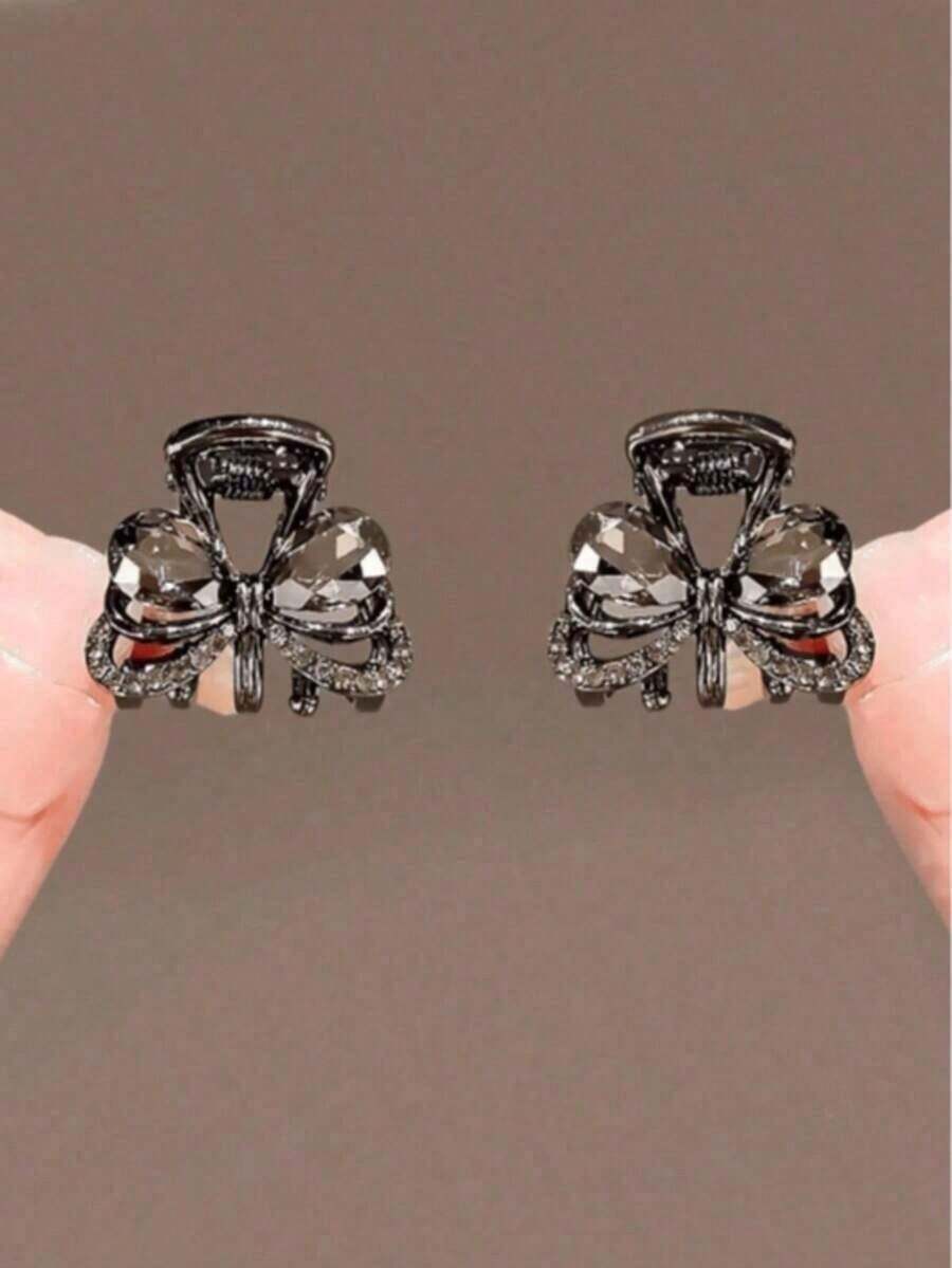 2pcs Women's Alloy Rhinestone Crystal Flower Hair Claw Clips, Elegant Luxury Hair Accessories, Romantic Glamorous Small Hair Clips For Bun Updo, Suitable For Daily Work Commute And Parties Fashion Hair Clutch Summer - 發爪-2個 - 查看 1