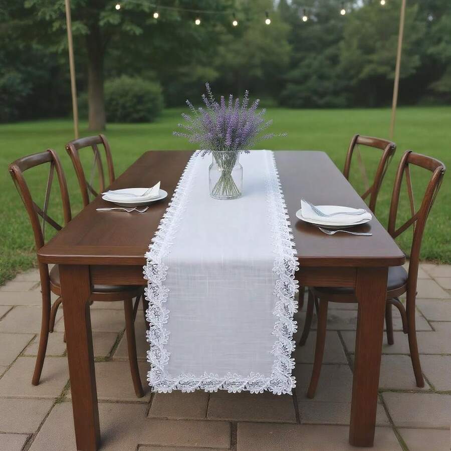 1 Buah Taplak Meja Renda Putih yang Indah, Taplak Meja Poliester Gaya Bohemian, Dekorasi Rumah Pertanian Anti Debu, Sempurna untuk Pernikahan, Perjamuan, dan Pertemuan Musim Panas di Luar Ruangan. Taplak Meja Multifungsi dan Taplak Meja Rias. - Putih - View 1