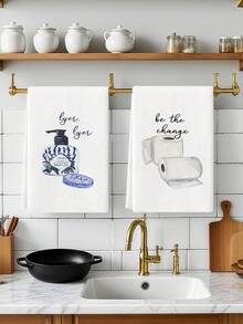2 Khăn Tắm Vui Nhộn Cho Phòng Tắm Khách - Quà Tặng Tân Gia Vui Nhộn - Trang Trí Phòng Tắm Vui Nhộn - Khăn tay, Khăn đa năng thấm hút tốt, Thích Hợp Cho Trang Trí Phòng Tắm, Trang Trí Nhà Cửa, Chất Liệu Pha Polyester, Phong Cách Hiện Đại, Chỉ Giặt Tay, Dệt Khăn Giấy, Mềm Mại, Chủ Đề Hoạt Hình - trắng - Xem 4