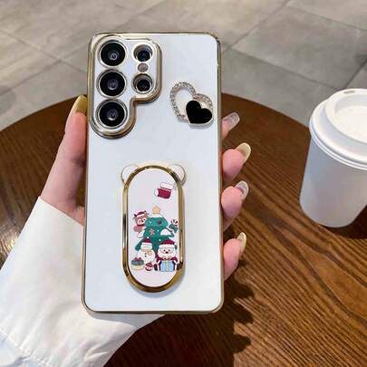 Painted Santa Claus Stand Phone Case, Suitable For IPhone 17 Pro Max, High-End Protective Cover With Dust-Proof Holes, Thick Edges, Luxury Phone Case, Suitable For Samsung Galaxy S24 Ultra/S24 Plus/S24/S23 Ultra/S23 Plus/S23/S22 Ultra/S22 Plus/S22/S21 Ultra/S21 Plus/S21 FE/S23 FE/S20 Ultra/S20 Plus/S20 FE, High-End Protective Cover, Suitable For A5X/C1 2 3 4 5 6 7 8 9/987654321
