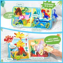 1 pieza Libro silencioso de fieltro, libro de actividades de dinosaurios, animales de granja y educación temprana para niños, libro cognitivo de aprendizaje para niños - Multicolor - Ver 4
