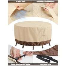 Patio Furniture Covers Round Outdoor Furniture Covers Waterproof Windproof 600D Oxford Outdoor Patio Table And Chair Cover Beigeandbrown 84"DIAx28"H - 米棕色 - 查看 5