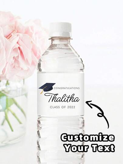 1~60pcs Custom Graduation Stickers, Personalized Water Bottle Labels, Minimalist Graduation Cap Design, Customizable Name And Graduation Year, Rectangular Seal Stickers, Graduation Party Decorative Stickers, Commemorative Label Stickers, Personalized Gifts, Holiday Decorations, Suitable For Graduates, Friends And Classmates, Ideal Graduation Gift