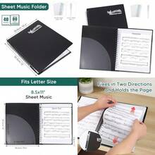 Carpetas de partituras para coros: soporte para hojas de música de piano para almacenamiento de tamaño carta de 8.5 x 11 pulgadas para coral guitarra orquesta banda 40 fundas de plástico para - Espiral - Ver 1