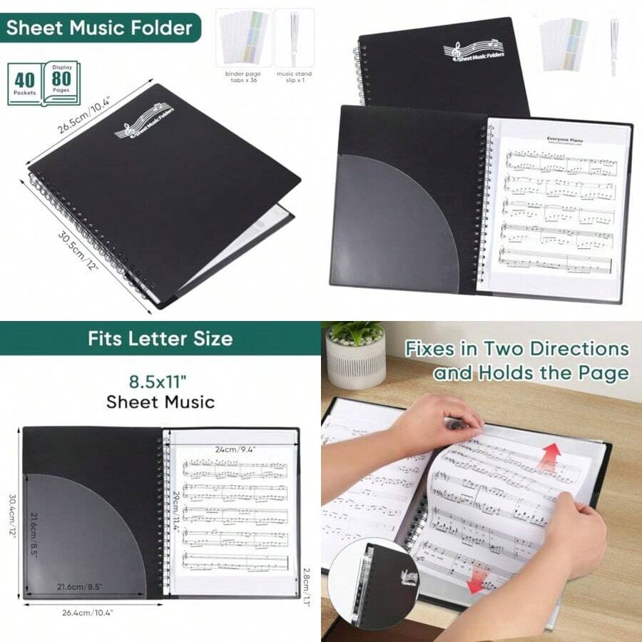 Carpetas de partituras para coros: soporte para hojas de música de piano para almacenamiento de tamaño carta de 8.5 x 11 pulgadas para coral guitarra orquesta banda 40 fundas de plástico para - Espiral - Ver 1