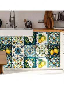 60pcs 10x10cm Bohemian Style Ceramic Tile Stickers, Customizable Pattern, Suitable For Living Room, Kitchen And Bedroom Wall Decor, PVC Wall Stickers For Home Decoration, Entryway And Wardrobe - Bohemian Style Kitchen Stickers - View 7