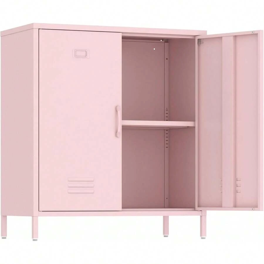 Metal Locker Cabinet Metal Storage Cabinets With Adjustable Shelf And 2 Doors For Home Office Classroom (Pink) - màu xanh lá - Xem 1