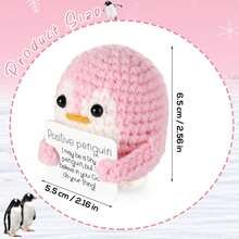 1pc Positive Penguin Doll, 2.6-Inch (Approximately 6.6cm) Fun Potato Knitted Penguin Toy With Positive Card Wool Cute Positive Penguin Crochet Plush Cheer For Friends Gift Encouragement Decoration - Multicolor - View 2