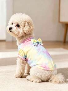 Camisa tingida com cadarço e gravata borboleta para animais de estimação, modelo 2026 - Blusa fofa e macia, ideal para cães e gatos de pequeno a médio porte. - Rosa - Ver 7